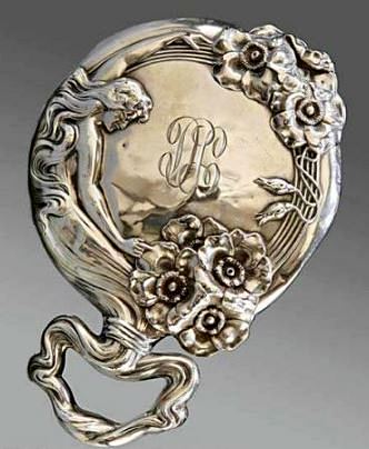 French-styled American Art Nouveau Sterling Silver Hand Mirror